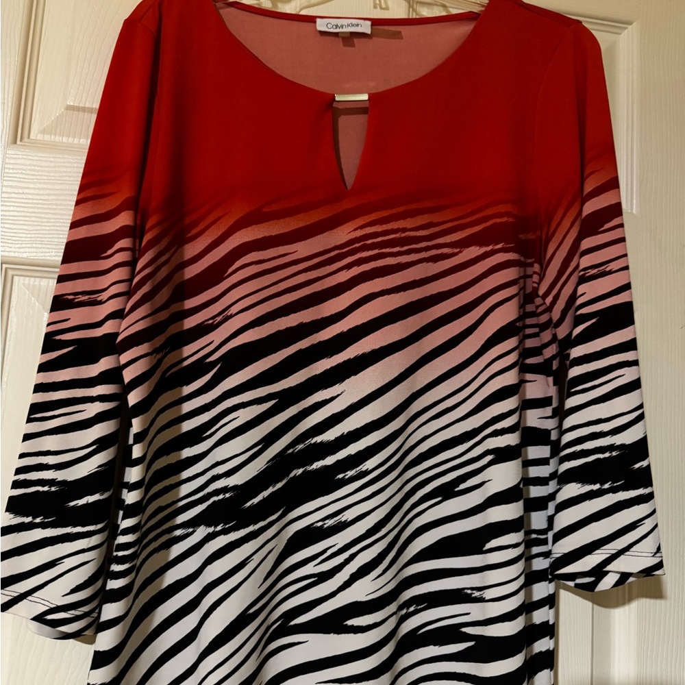 Calvin Klein orange and Black Zebra Print Blouse